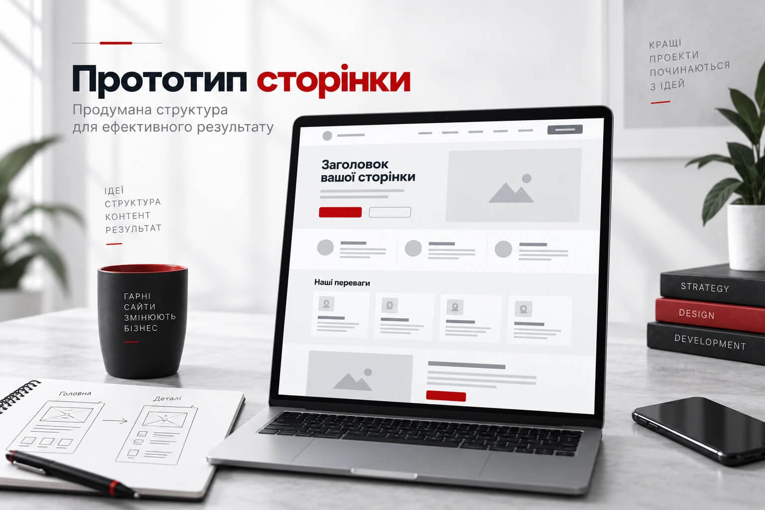 Прототип сторінки: приклад wireframe з основними блоками та елементами інтерфейсу